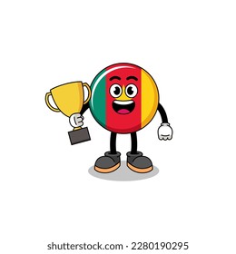 Cartoon mascot of cameroon flag holding a trophy , character design