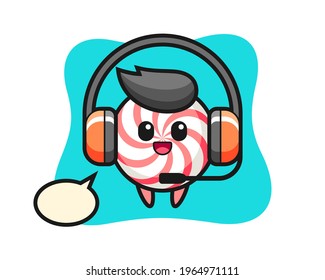 Cartoon mascot of candy as a customer service, cute style design for t shirt, sticker, logo element