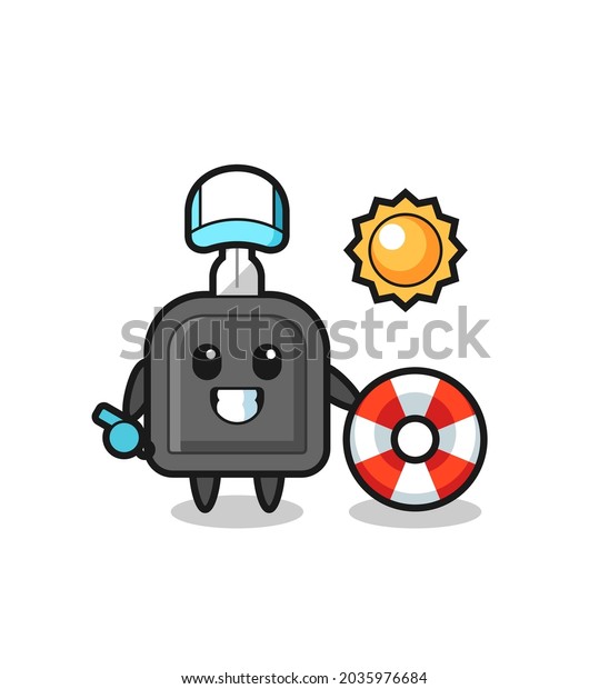 Cartoon mascot of car key as a\
beach guard , cute style design for t shirt, sticker, logo\
element
