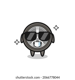 Cartoon mascot of car wheel with cool gesture , cute style design for t shirt, sticker, logo element