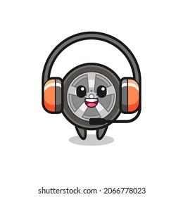 Cartoon mascot of car wheel as a customer service , cute style design for t shirt, sticker, logo element