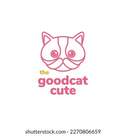 cartoon mascot cat fat head kitten cute line minimalist logo design vector icon illustration