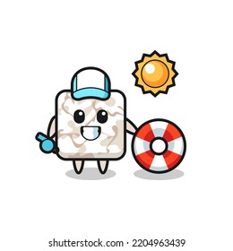 Cartoon mascot of ceramic tile as a beach guard , cute design