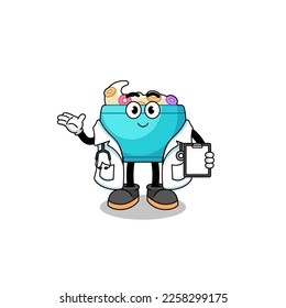 Cartoon mascot of cereal bowl doctor , character design