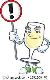 Cartoon mascot of champagne glass bring sign in his hand