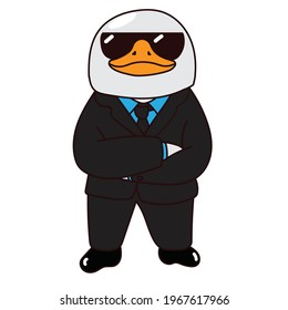 cartoon mascot character agent penguin wearing a suit and glasses