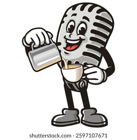 Cartoon mascot character Microphone as Barista