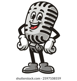 Cartoon mascot character Microphone is laughing happily