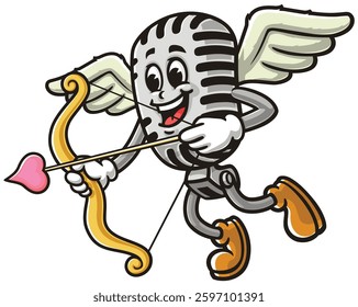Cartoon mascot character Microphone is posing as Cupid