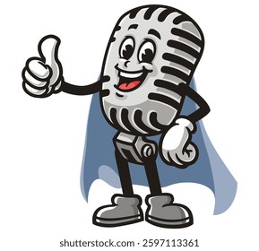 Cartoon mascot character Microphone with superhero style