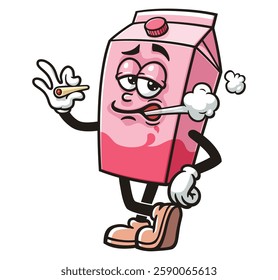 Cartoon mascot character Milk Box is smoking