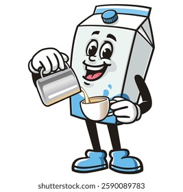Cartoon mascot character Milk Box as a barista