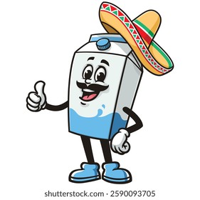 Cartoon mascot character of Milk Box wearing a sombrero