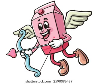 Cartoon mascot character Milk Box as Cupid