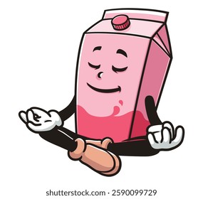 Cartoon mascot character Milk Box is meditating