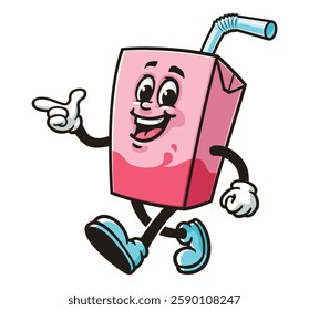 Cartoon mascot character Milk Box with drinking straw