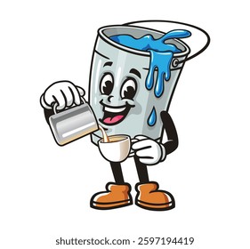 Cartoon mascot character Paint bucket as a barista