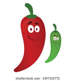 Cartoon mascot character smile red and green chili. Illustration vector. Logo vector. - Vector