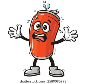 Cartoon Mascot Character Soda Can with Panic expression