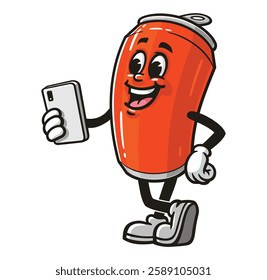 Cartoon Mascot Character Soda Can holding Gadget