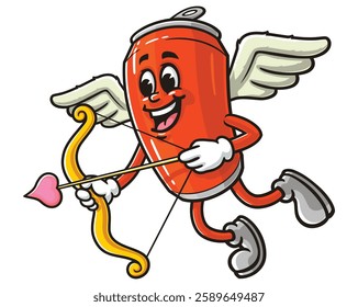 Cartoon mascot character Soda Can as Cupid