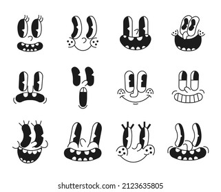 Cartoon mascot character. Vintage retro faces. Vector funny smile. svg