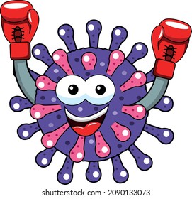 Cartoon-Mascot-Charaktervirus oder Bakterium-Boxer-Boxhandschuhe mit isolierter Vektorgrafik