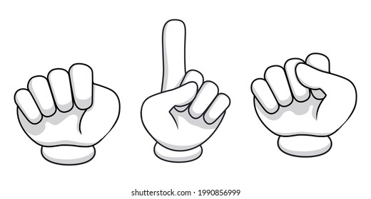 Cartoon mascot character's hands with different poses isolated on white background