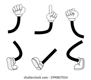 Cartoon mascot character's hands legs set isolated on white background isolated