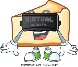 A cartoon mascot of cheese cake enjoying game with Virtual reality headset