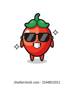 Cartoon mascot of chili pepper with cool gesture , cute design