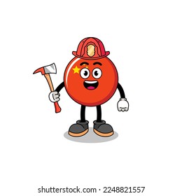 Cartoon mascot of china flag firefighter , character design