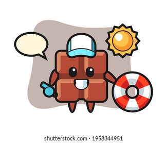 Cartoon mascot of chocolate bar as a beach guard, cute style design for t shirt, sticker, logo element