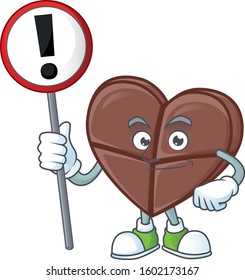 Cartoon mascot of chocolate bar love bring sign in his hand