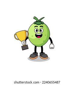 Cartoon mascot of coconut holding a trophy , character design