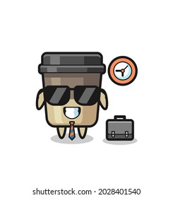 Cartoon mascot of coffee cup as a businessman , cute style design for t shirt, sticker, logo element