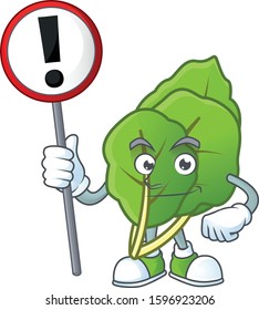 Cartoon mascot of collard greens bring sign in his hand