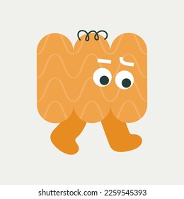 Cartoon Maskottchen, Comic abstraktes Gesicht. Für Kinder geht die orangefarbene Linie nach rechts. Emoji Gesicht, Charaktersymbol, bunter Avatar. Einzeln auf Weiß

