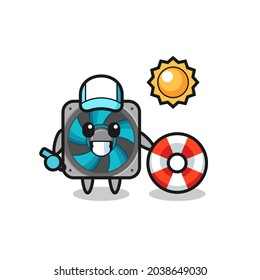 Cartoon-Maskottchen für Computerventilatoren als Strandschutz , süßes Design für T-Shirt, Aufkleber, Logo-Element