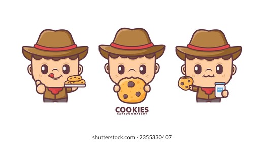 cartoon mascot with cookies. set cartoon vector with different expressions, suitable for, logo brand, stickers, icons, etc.