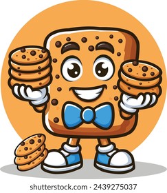 cartoon mascot with cookies vector illustrations with outline style