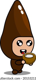 cartoon mascot costume vector cute cassava vegetable character drinking coconut