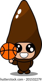 cartoon mascot costume vector cute cassava vegetable character holding a basketball