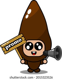 cartoon mascot costume vector cute cassava vegetable character holding promotion board and megaphone