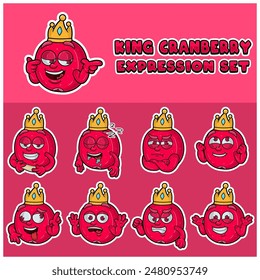 Cartoon Mascot Of  Cranberry Fuit Character with king and expression set. Vector Illustration