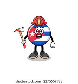 Cartoon mascot of cuba flag firefighter , character design