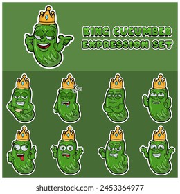 Cartoon Mascot Of Cucumber Fuit Character with king and expression set. Vector And Illustration