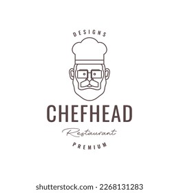 cartoon mascot cute chef master old man bearded sunglasses hat cooking hipster minimal logo design vector