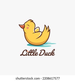 Cartoon mascot cute little duck logo vector design on white background