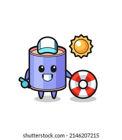 Cartoon mascot of cylinder piggy bank as a beach guard , cute design
